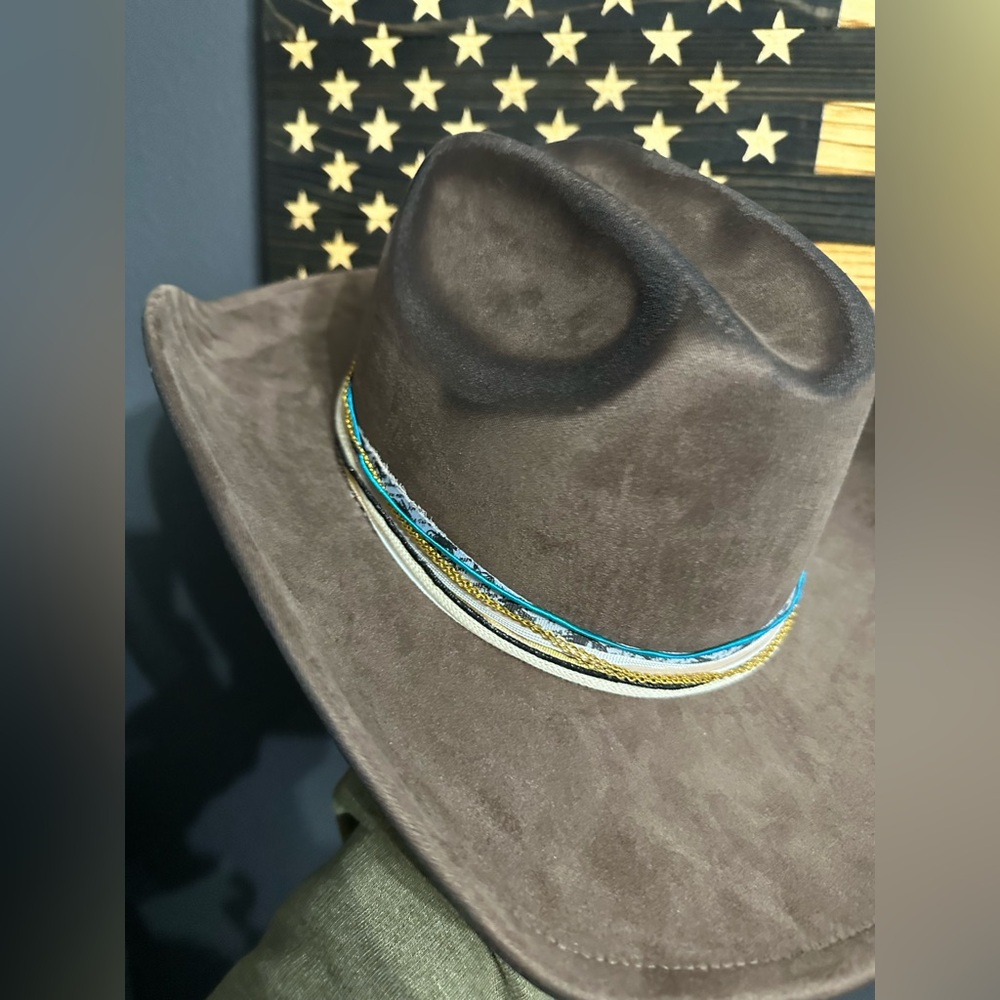 Stylish Brown Cowboy Hat with Unique Band - Picture 4 of 8